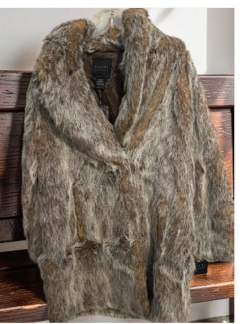 Rare Tally-Ho Outerwear Faux Fur Coat Womens M Brown Shawl Collar Glam VTG